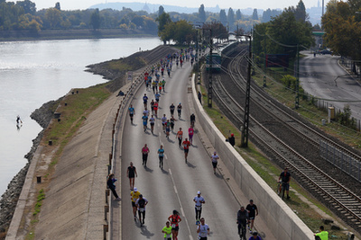 
Csere Gáspár elsõként ér célba a 33. Spar Budapest Maratonon az ELTE lágymányosi campusánál
