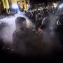 Riot police utilised tear gas as they tried to force protesters out from the square.