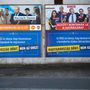 Typical sight a month before the 2018 elections. Top left: Fidesz billboard. Top right: Billboard of CÖF, 'NGO' close to Fidesz saying 