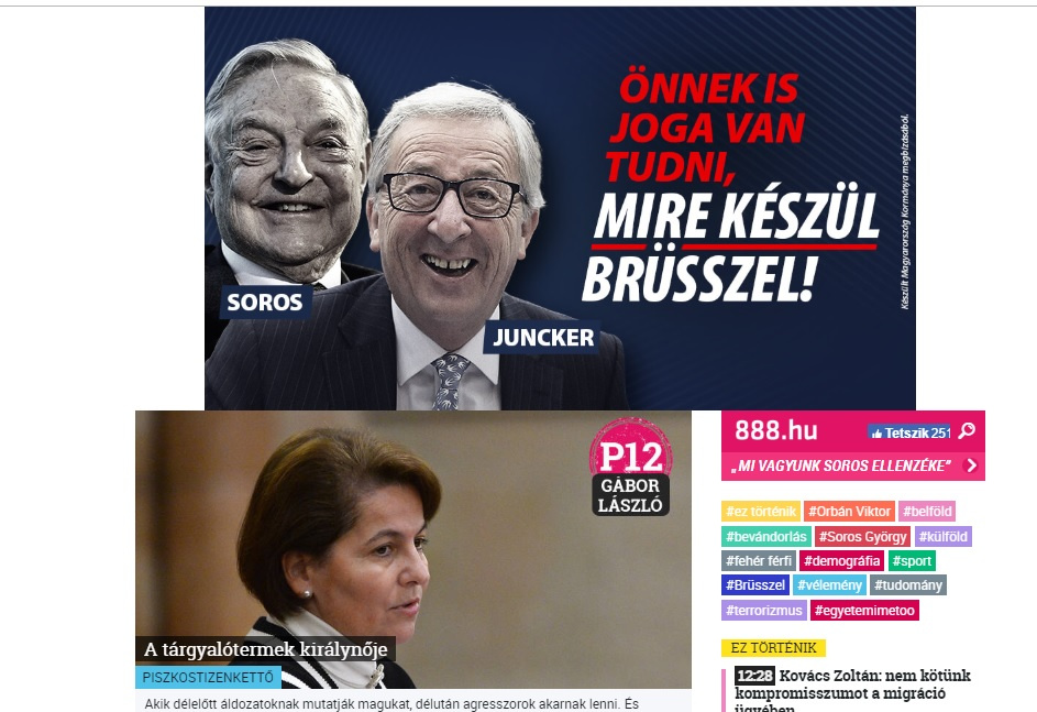 Government banner below the fold on pro-government news site origo.hu on the afternoon of 14 March 2019.