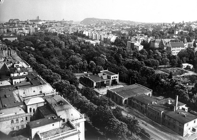 Kilátás a Szilágyi Erzsébet fasor, a Fogaskerekű végállomása és Budapest körszálló felé 1980-ban.