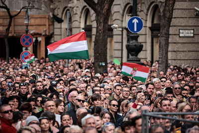 Magyar Péter az ellenzéki demonstráción 