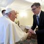 Ferenc pápa fogadja Karácsony Gergely főpolgármestert Budapesten az Apostoli Nunciatúrán 2023. április 29-én