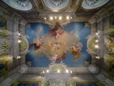 Biró-Giczey Ház - A díszterem mennyezeti freskója.