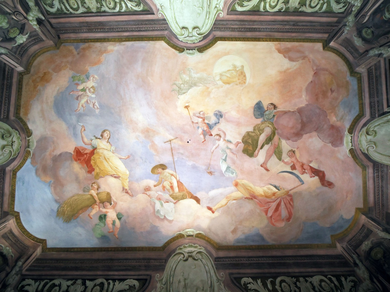 Biró-Giczey Ház - A díszterem mennyezeti freskója.