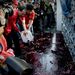 Kedden az önkéntesek vérét műanyag víztartályokban gyűjtötték össze, majd az ujjongó tömeg feje fölött kézről kézre átadogatva juttatták el a miniszterelnök hivatal bejáratához.