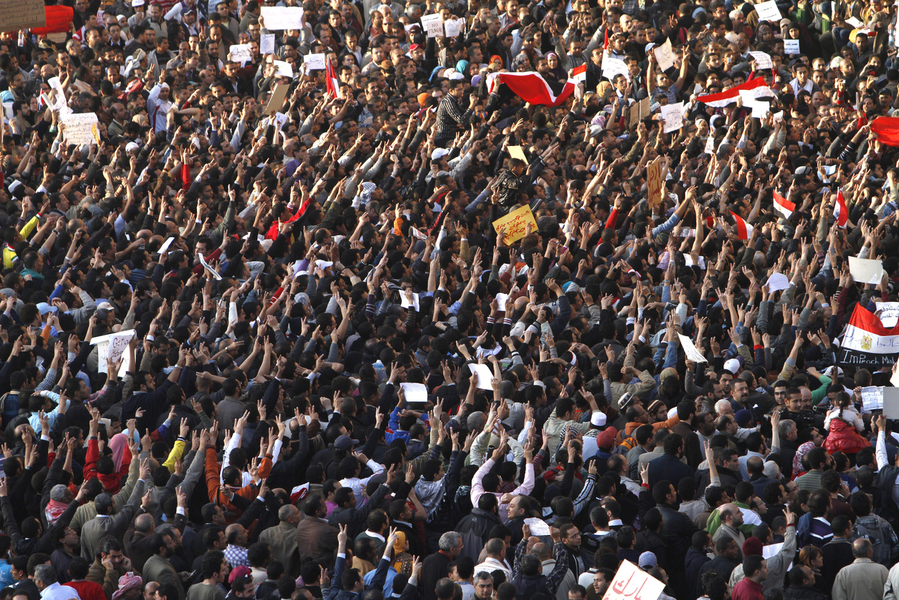Tüntetők a Tahrír téren