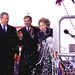 2001. március 3. A USS Ronald reagan repülőgép-hordozó avatása. A képen  George W. Bush elnök,  Bill Frisk, a Newport News hajógyár igazgatója és Nancy Reagan, aki súlyos beteg férje távollétében keresztelte meg a hadihajót.