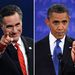 Mitt Romney republikánus elnökjelölt és Barack Obama jelenlegi elnök és demokrata elnökjelölt a kampányban.