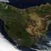 Tasmania szigetéről készült műholdképen pirossal bekarikázva a bozóttüzek