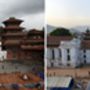 Előtte-utána képek a kathmandui Hanuman Dhoka Durbar térről, ahol megsemmisült az a templom, ami a város egyik nevezetessége volt.