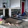 Menekültek fekszenek egy lakatlan házban Kosz szigetén.