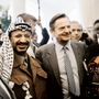 Jasszer Arafat és Olof Palme Stockholmban, 1983. április 13-án.