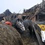 Ló áll egy összedõlt ház romjai elõtt a horvátországi Majske Poljane faluban 