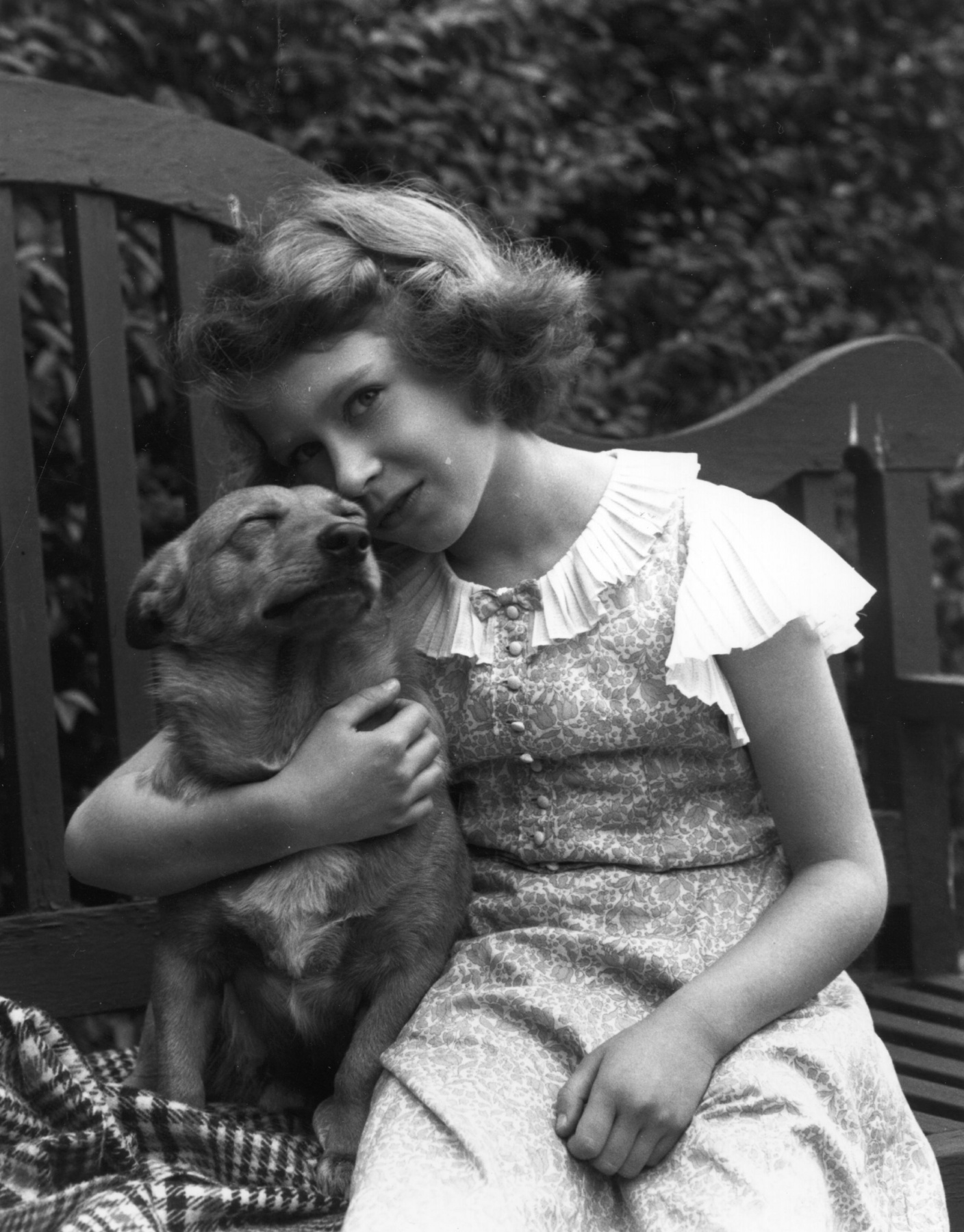 II. Erzsébet királynő simogatja Candy nevű dorgi kutyáját 2022. januárban