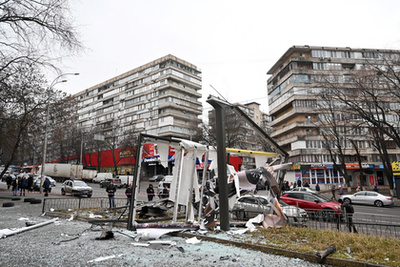 Egy támadás maradványai Kijevben 2022. február 24-én