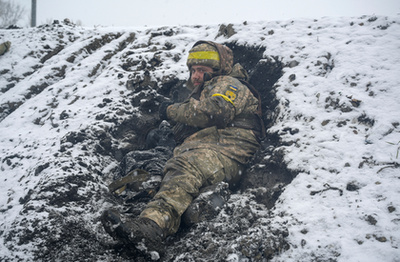 Ukrán katonák Kijevben 2022. február 25-én