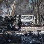 Megsemmisült lakóövezet Kijevben 2022. március 18-án