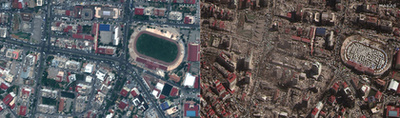 Gabonasilók a törökországi Kirikhanban 2021. szeptember 27-én és 2023. február 8-án, a 7,8-as erősségű földrengés előtt és után