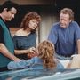 Michael Madsen, Susan Sarandon és Geena Davis színésznők és Ridley Scott rendező a Thelma és Louise című film forgatásán 1991-ben