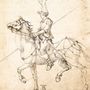 Albrecht Dürer műhelye: Lándzsás lovas, 1502, toll, barna tinta