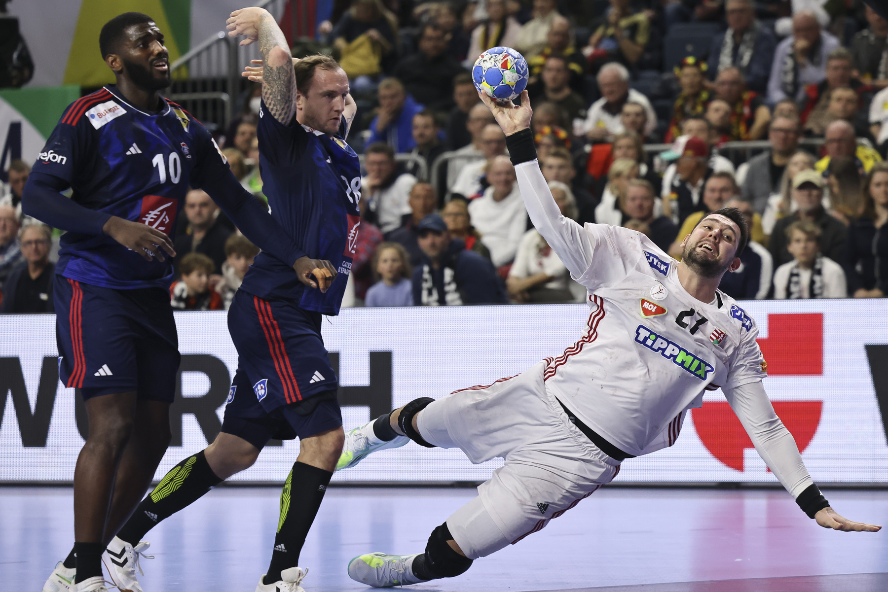 Rosta Miklós a férfi kézilabda olimpiai kvalifikációs Európa-bajnokság középdöntőjének negyedik fordulójában játszott Franciaország - Magyarország mérkőzésen