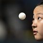A dél-koreai Sin Jubin az egyéni női asztalitenisz bronzmérkőzésen 2024. augusztus 3-án