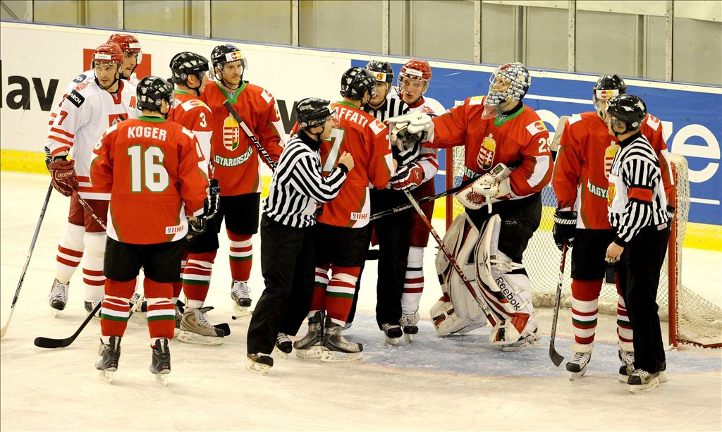 Magyar szurkolók biztatják csapatukat a férfi jégkorong Divízió I-es világbajnokság második fordulójában játszott Magyarország - Lengyelország mérkőzésen Ljubljanában.