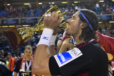 Nagy László a férfi kézilabda Bajnokok Ligája negyeddöntőjében játszott Telekom Veszprém - Flensburg-Handewitt visszavágó mérkőzésen a Veszprém Arénában 2019. május 4-én.