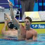 A győztes brit Benjamin Proud a férfi 50 méteres pillangóúszás döntője után a 17. vizes világbajnokságon a Duna Arénában