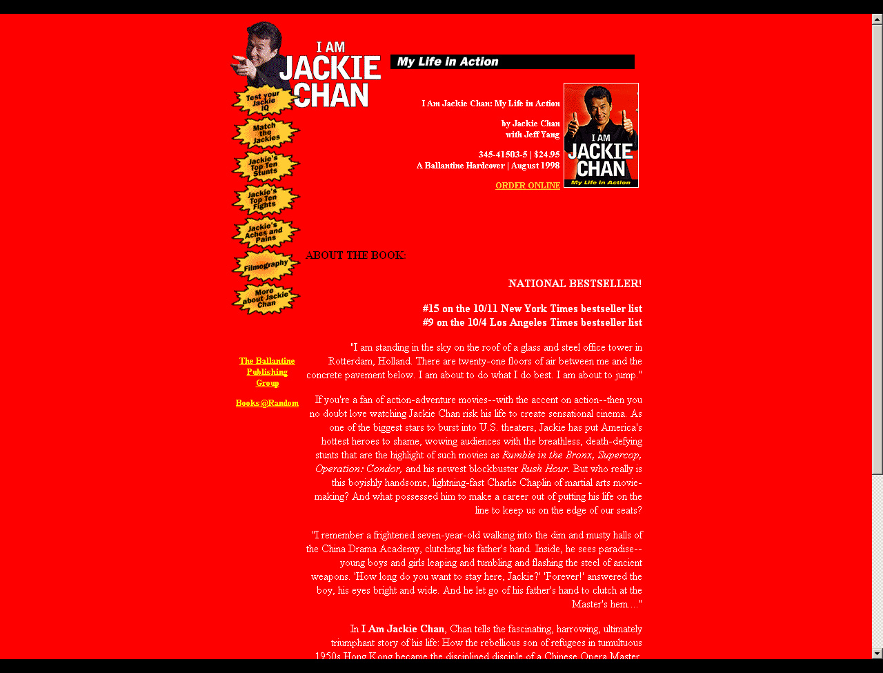 Jackie Chan undorító kivitelezésű könybemutató weblapja.