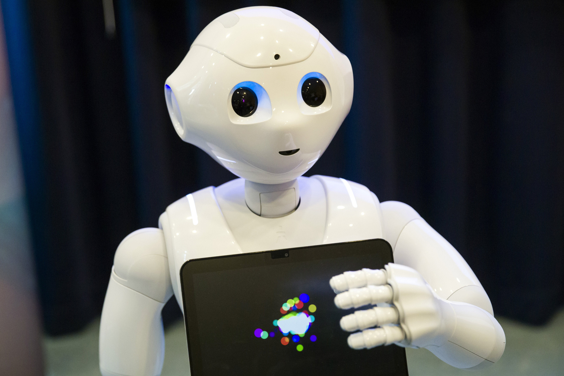 A Netlife Robotics vállalat Pepper nevû humanoid robotjának bemutatója az Ipar 4.0 Technológiai Központban a Budapesti Mûszaki és Gazdaságtudományi Egyetemen 2018. szeptember 6-án. 