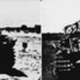A tank a robbantás előtt és után. A bal oldali képen a nem is annyira messzi távolban látszik a torony is, amin az atomtöltetet elhelyezték.