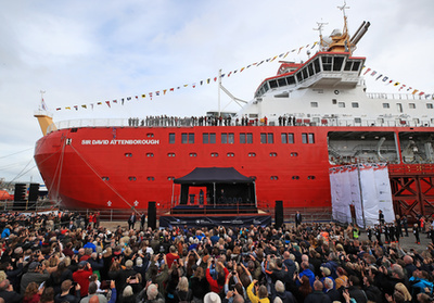 Az Attenborough-ról elnevezett sarki kutatóhajó névadási ünnepsége 2019 szeptemberében.