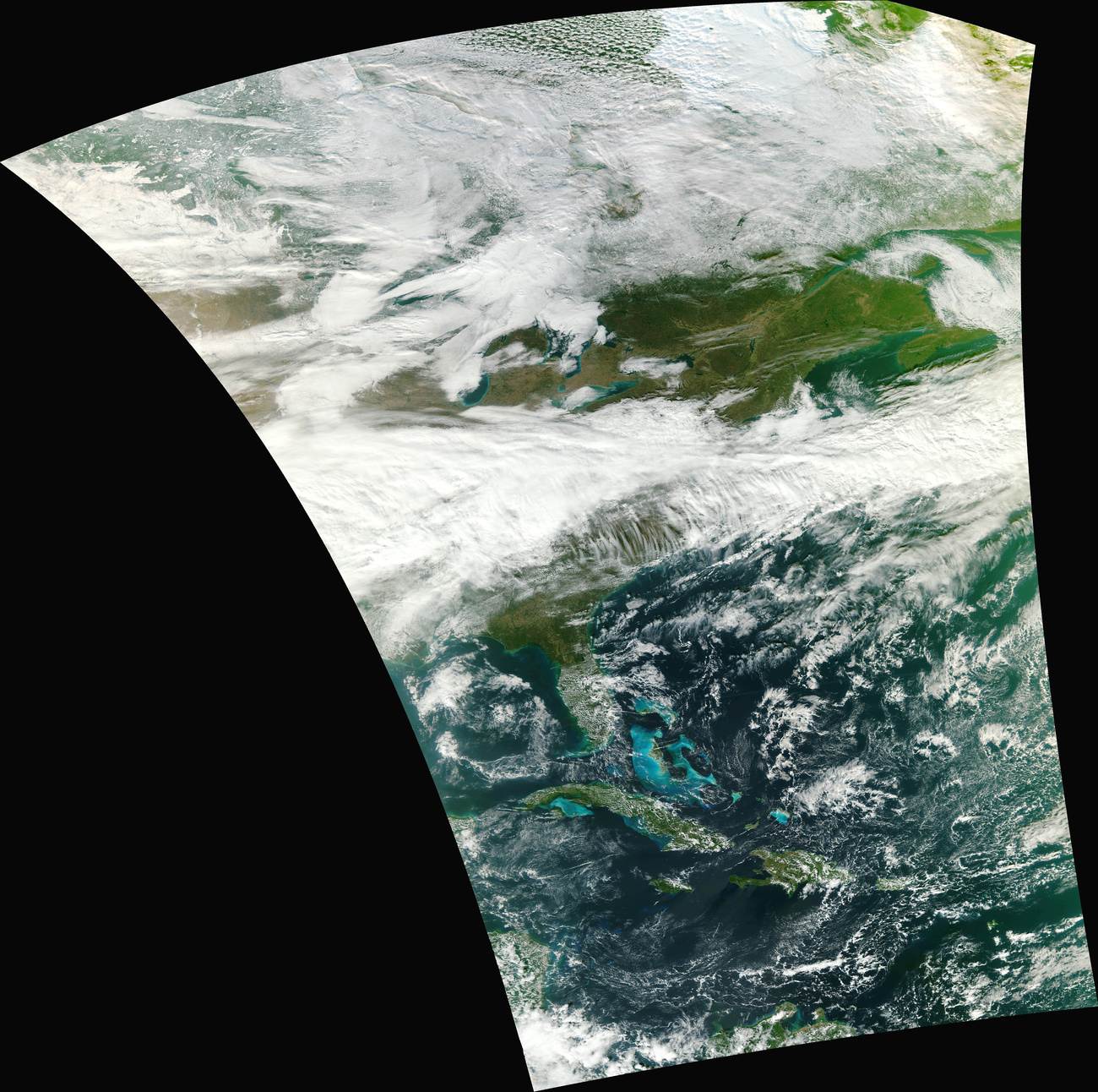 A képen Észak-Amerika részlete látható a Nagy-tavaktól egészen Kubáig bezárólag.