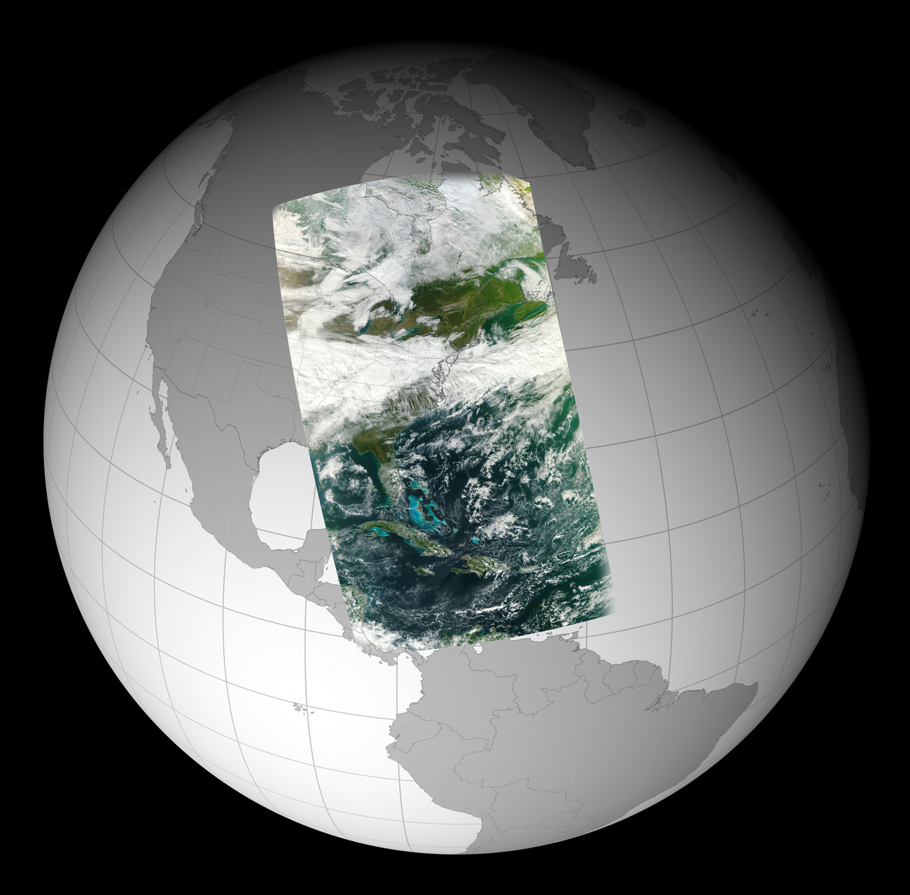 A képen Észak-Amerika részlete látható a Nagy-tavaktól egészen Kubáig bezárólag.