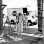 Az Apollo-1 űrhajósai gyakorlatra érkeznek a 34-es indítóálláshoz.
