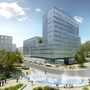 Ilyen lesz az első irodaház az új városközpontban, a Dombóvári út mellett, az Infopark villamosmegálló magasságában